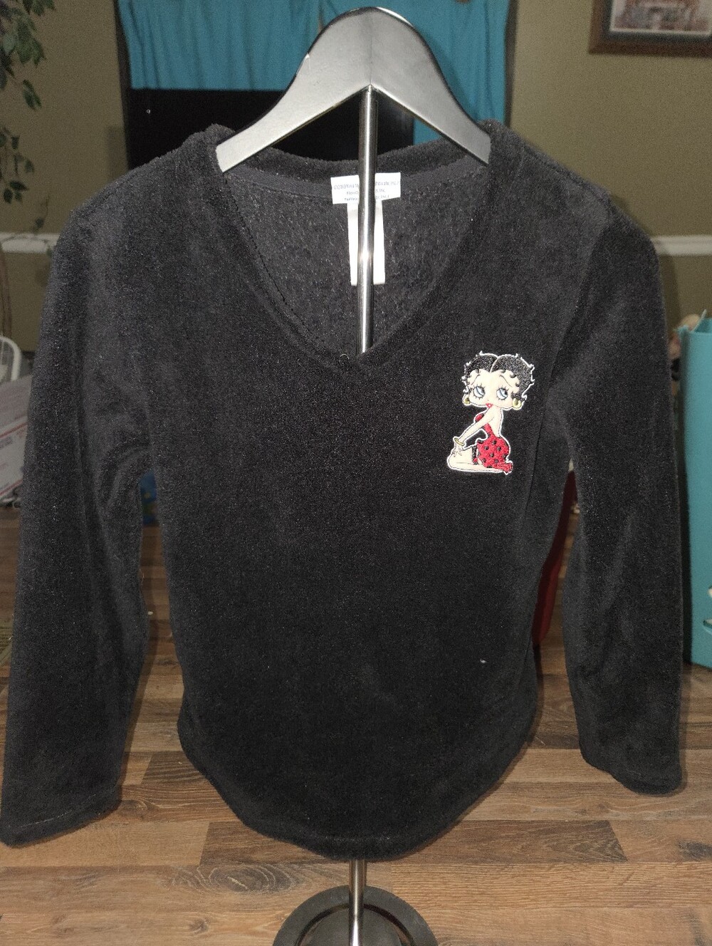 Black Betty Boop Fleece V‑Neck Top